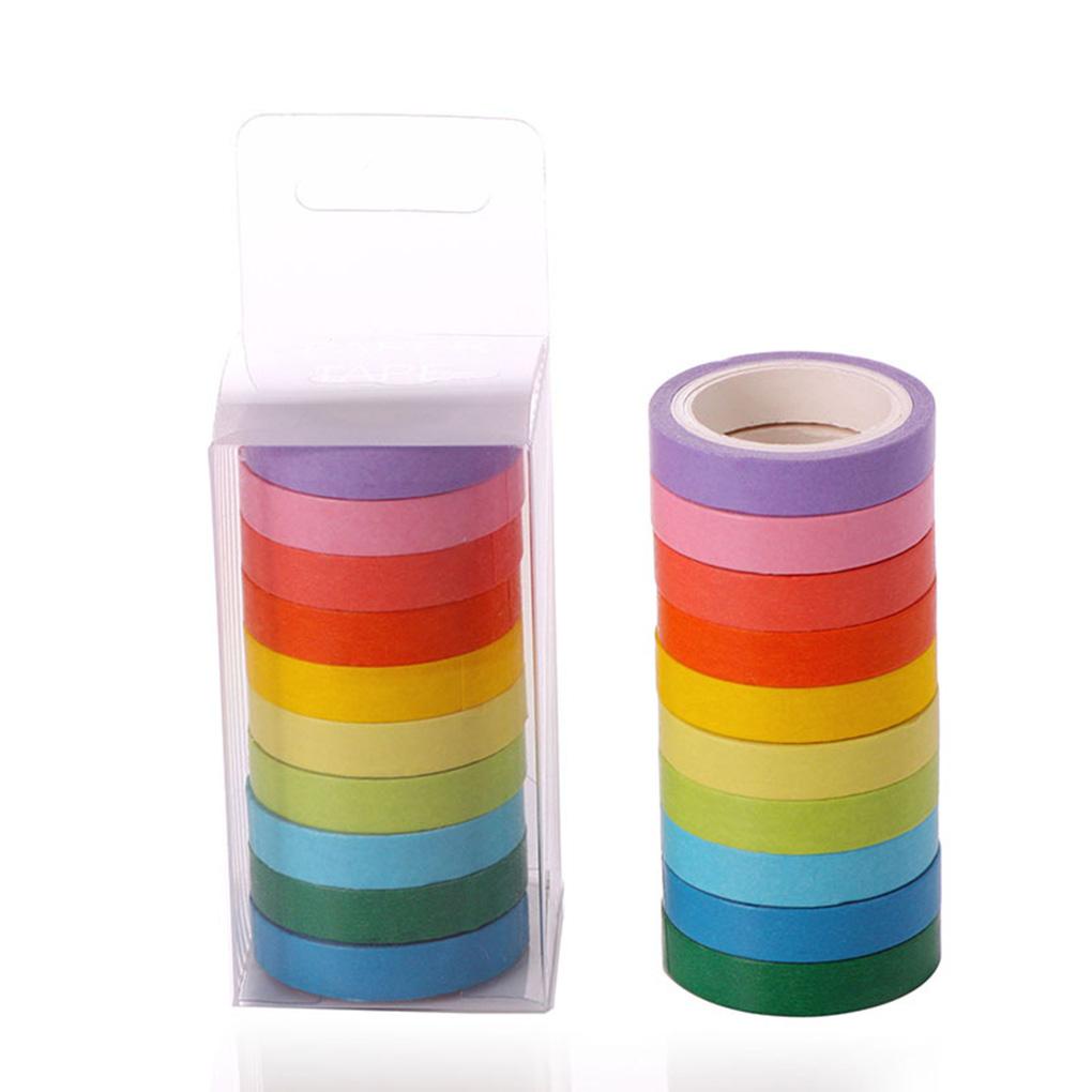 Huit 10pcs Warna Solid Kertas DIY Dekoratif Notebook Dairy Sticker Tape Ornamen Lengket