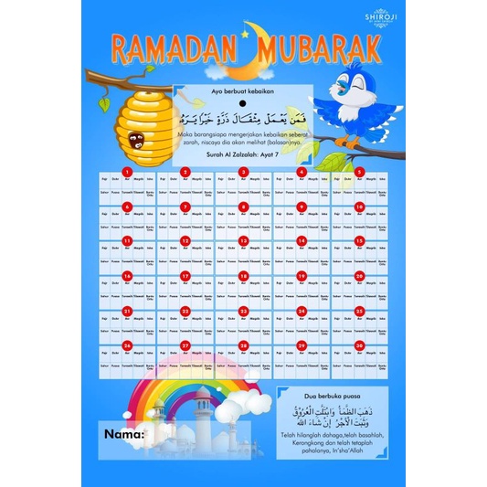 

calender Ramadhan activity design Blue Bird