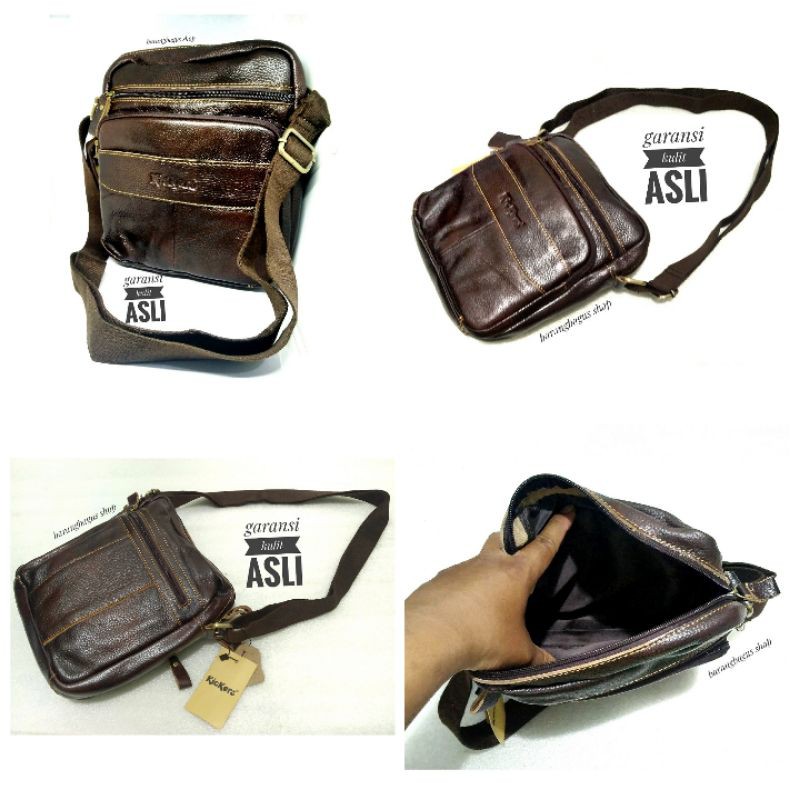 Tas selempang kulit kickers (jamin 100%kulit asli) (code 8836)