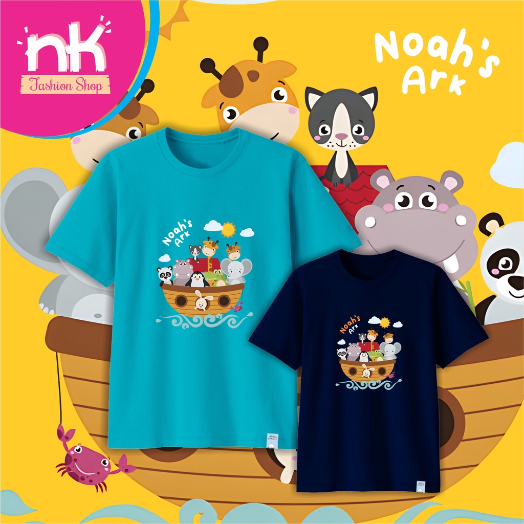 Kaos Animal Noah Ark (Free Tambah Nama &amp; Custom Warna) - Bayi, Anak, Remaja &amp; Dewasa - Cotton 30's Extra Soft