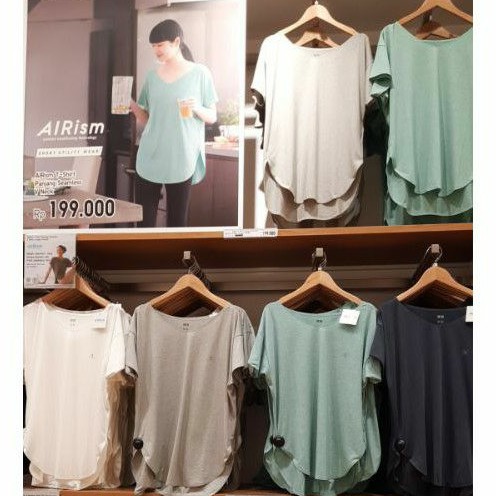 JASTIP UNIQLO T-SHIRT WANITA AIRISM PANJANG SEAMLESS V-NECK
