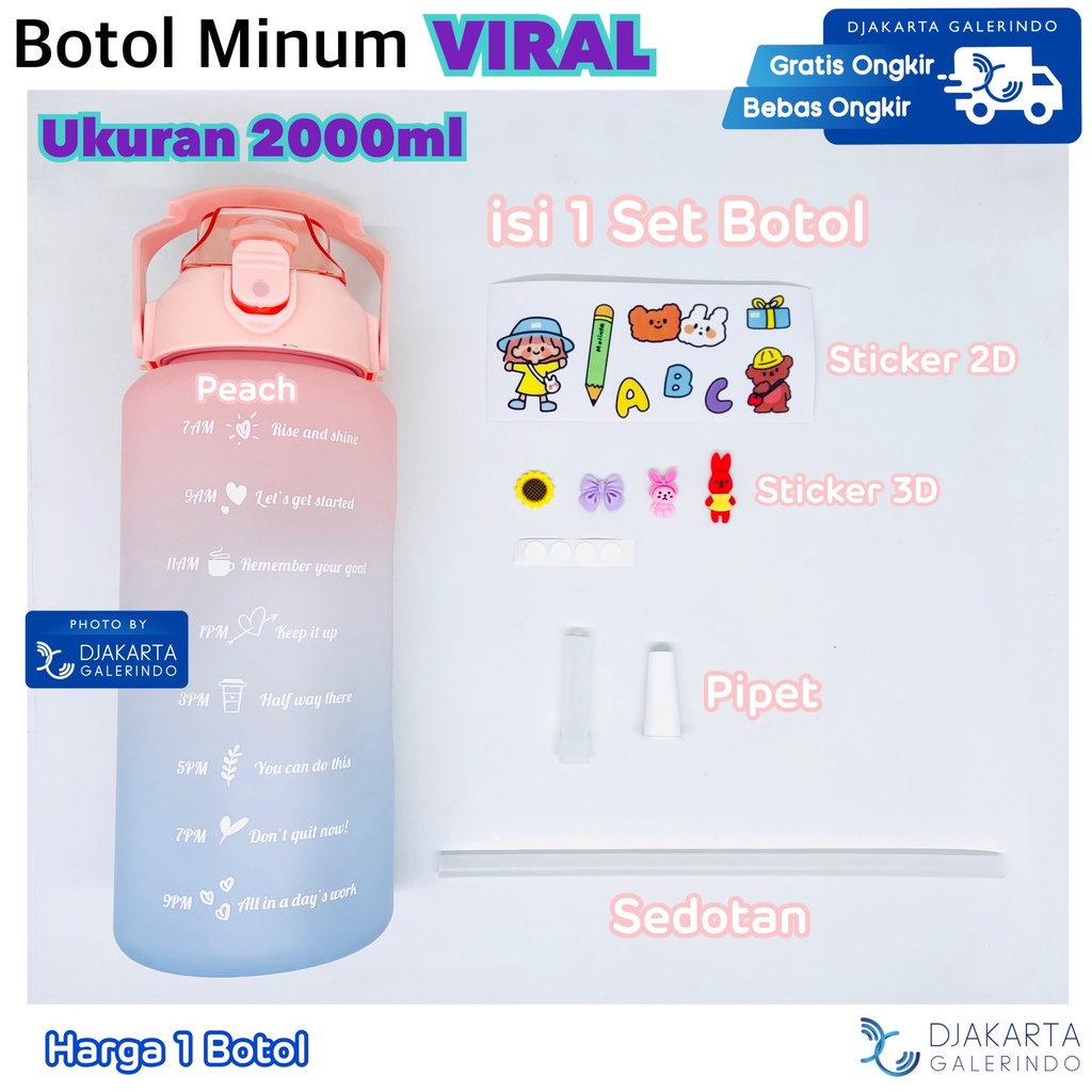 Botol Minum Viral Motivasi Gemoy 2000ml 2 Liter