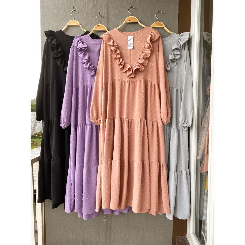 sifana midi dress, dress dotty import, midi rubiah, long tunik murah, busui friendly, nursingwear