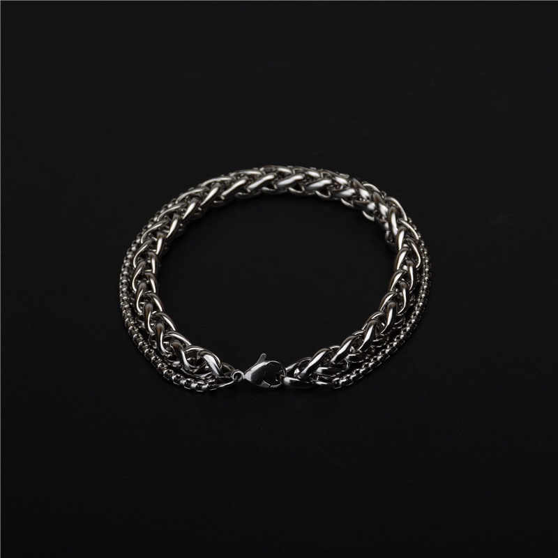 Gelang Multilayer Bahan Stainless Steel Titanium Tahan Air Gaya Punk Untuk Pria