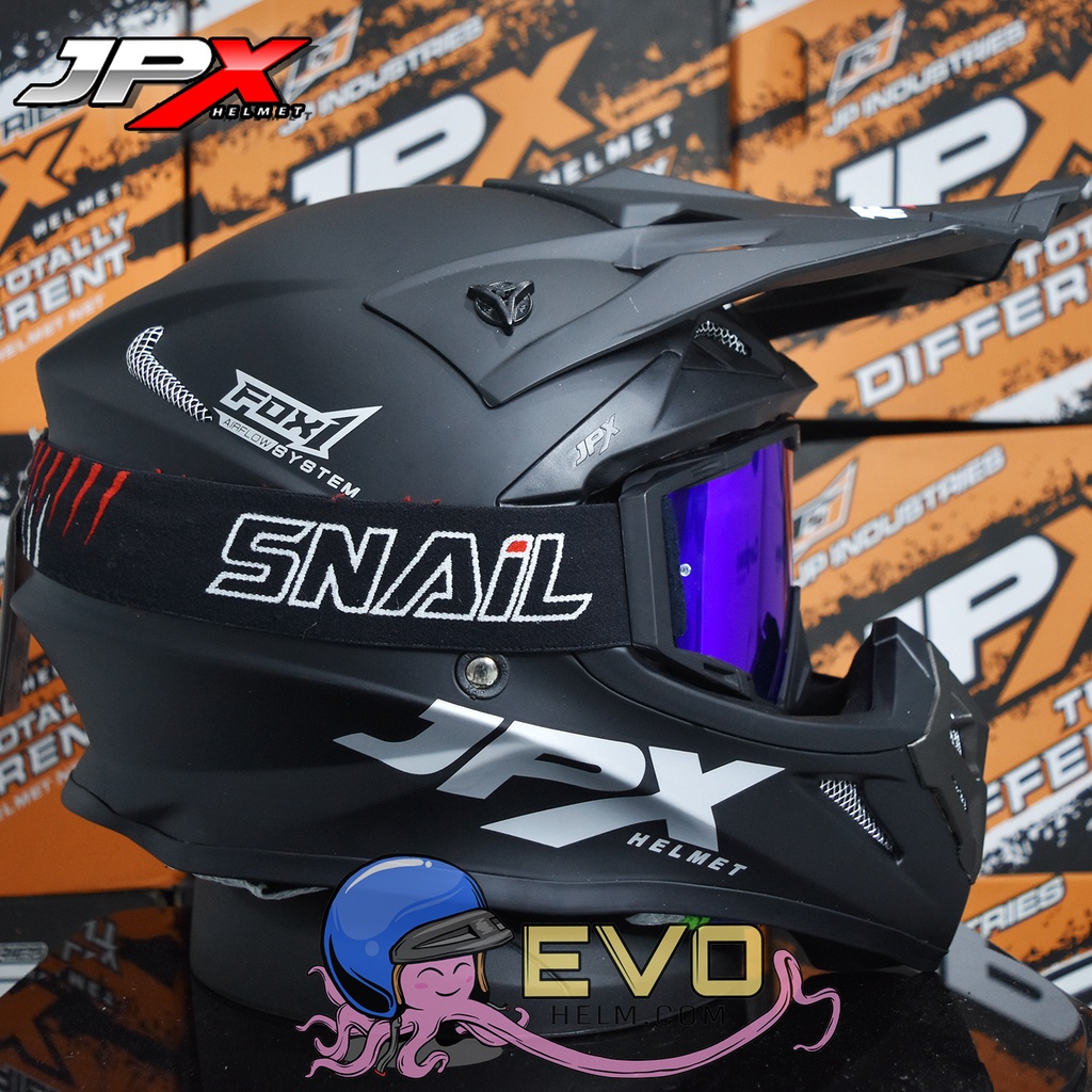 HELM JPX CROSS_SOLID - BLACK DOFF / SILVER + GOOGLE SNAIL (ONGKIR 2 KG) JPX BLACKDOFF HITAM DOP