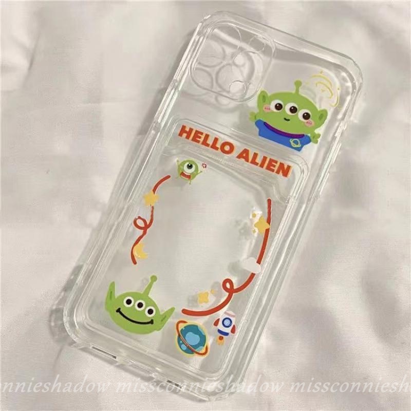 IPHONE Holder Kartu Casing Ponsel Kompatibel Untuk Iphone11Xr7 8 6s Plus X XS 13 Pro Max12 14 Pro Max SE 2020jelas Lucu Desiny Kartun Toy Story Manyo Alien Lembut TPU Shockproof Back Cover