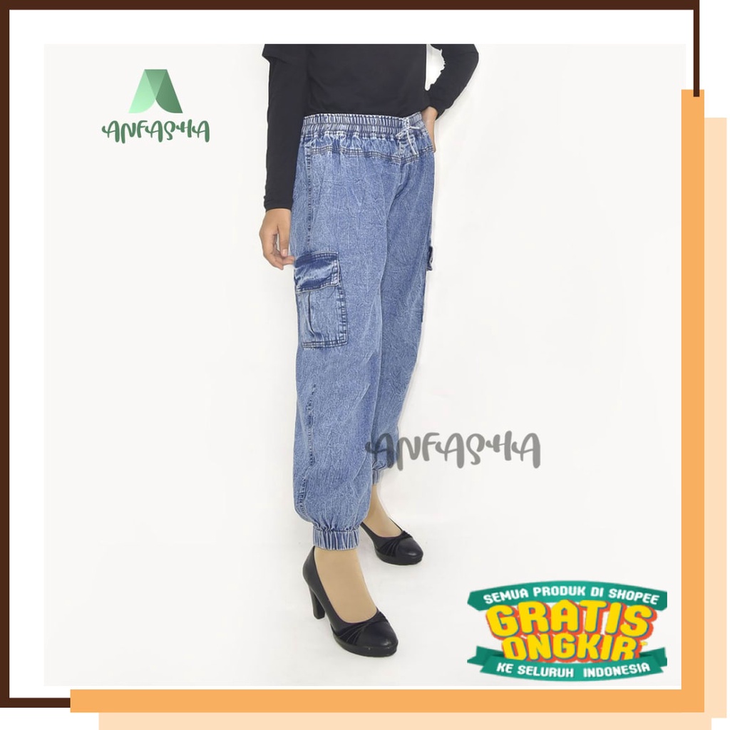 Keluaran Terbaru MOdel Kekinian Distro strech  / JOGER CARGO DENIM  =Celana Panjang wanita Joger car