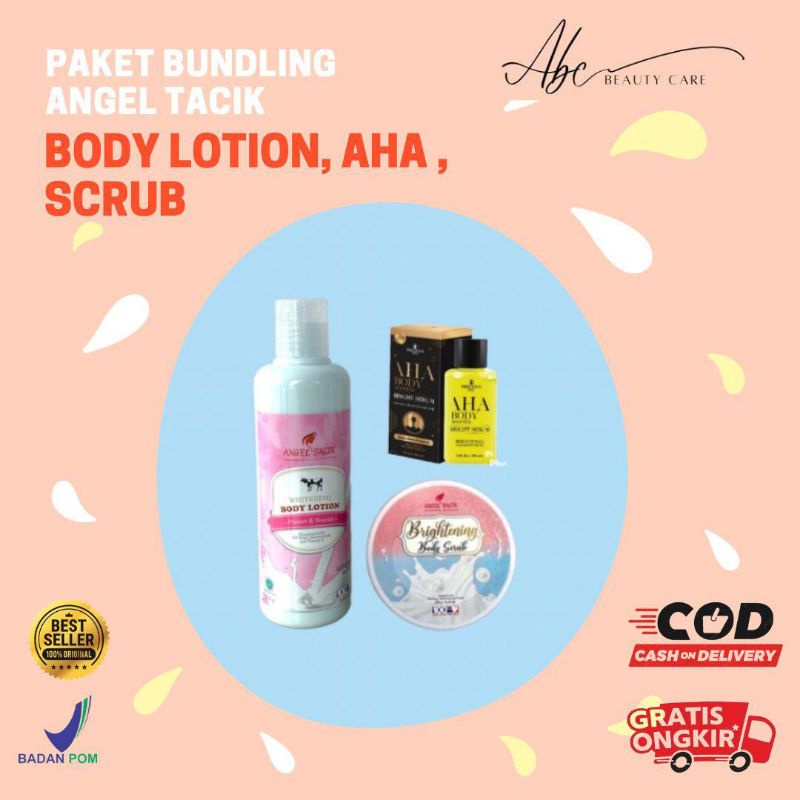 Jual PAKET BUNDLING ANGEL TACIK BODY SCRUB PLUS BODY LOTION ANGEL TACIK BONUS MIMI WHITE AHA