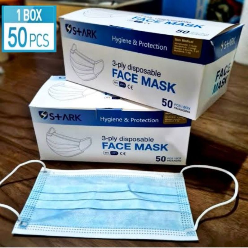 MASKER MEDIS / MASKER EARLOP 3PLY DISPOSABLE MERK S+ARK (ISI 50 PCS) PLUS BOX