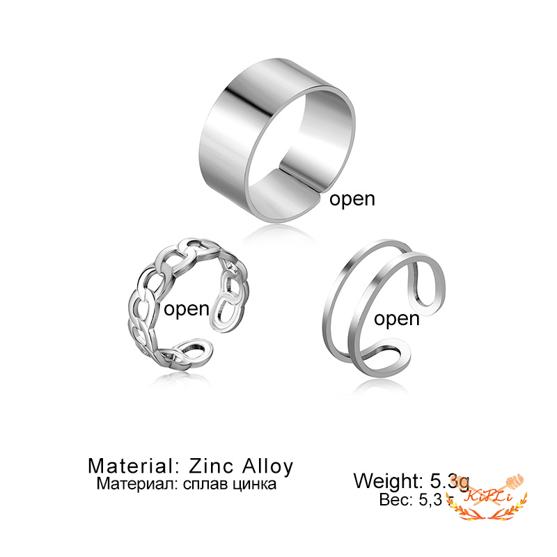 3 Pcs / set INS Cincin,Korea Silver Gaya Punk Cincin Pria,Untuk Wanita Ring Jewelry