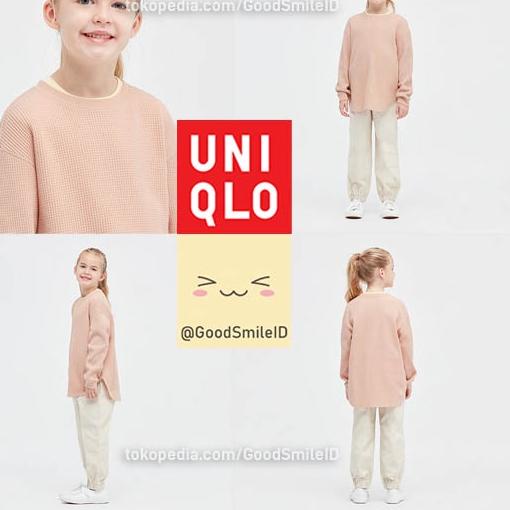 UNIQLO GIRLS Tunik Waffle Anak Perempuan Lengan Panjang T-Shirt Crew Neck  KIDS Kaos Anak Perempuan 
