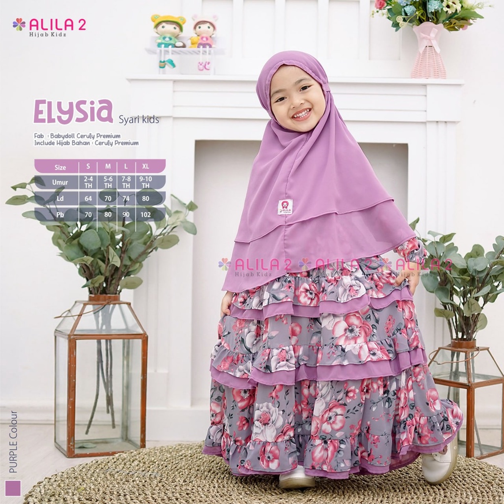 ELYSIA SYARI KIDS PAKAIAN SETELAN ANAK MUSLIM BY ALILA2 BAHAN BABYDOLL HIJAB CERUTY