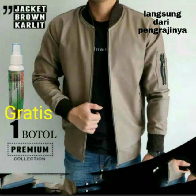  JAKET PRIA WANITA BOMBER SEMI KULIT MOCA HITAM COKLAT 