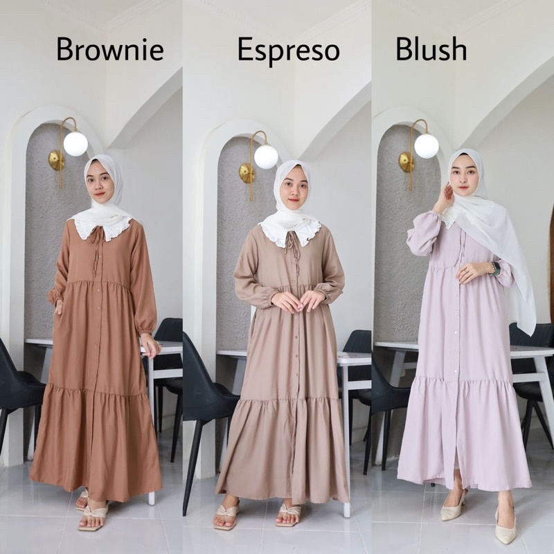 SADIYA MAXI - Gamis Dress Kerah Korea Polos (Ld 102 Pjg 132)