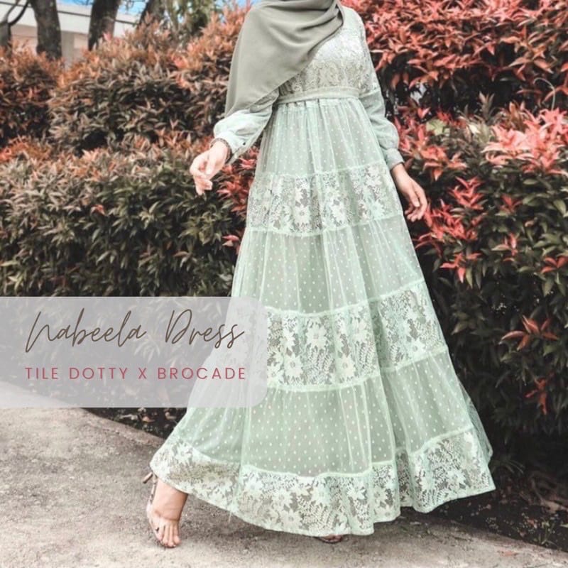 NADHIRA - Gamis Brukat Dotty Tile Terbaru Busui Tali Maxi Jumbo Busui L XL XXL Tanpa Pashmina Tanpa 