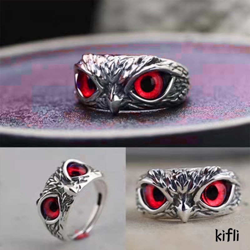 Vintage Style Burung Hantu Kristal Cincin,Perak Hewan Pria Wanita Perhiasan,Fashion Punk Crystal Rings