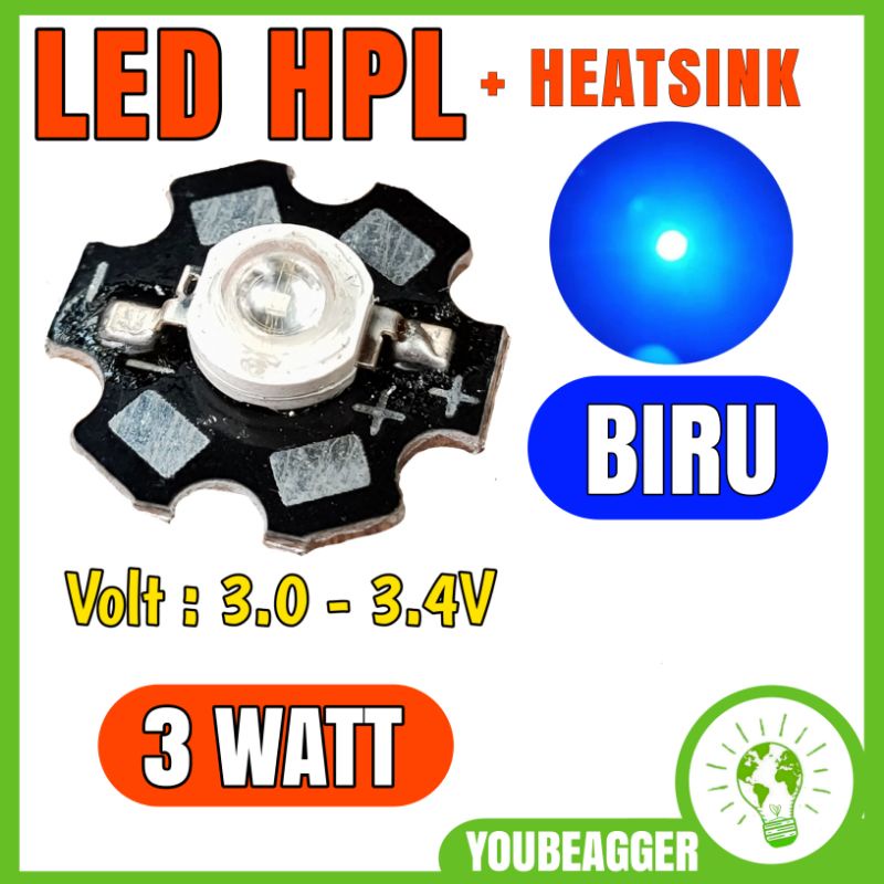 LED HPL 3 WATT Warna BIRU + HEATSINK