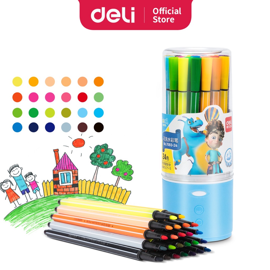 

Deli Hexagonal Watercolor Marker Pen Spidol Warna 24 Warna 7060-24