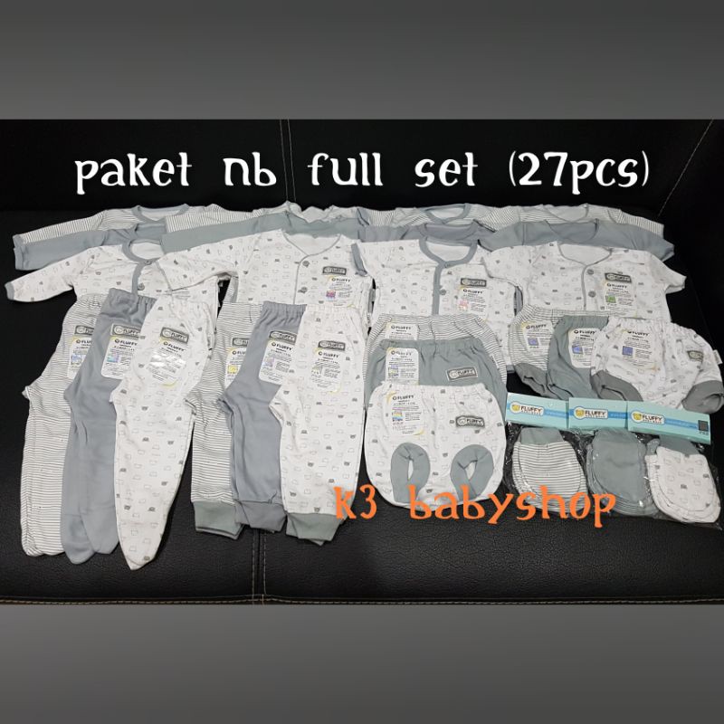 Paket baju bayi newborn fluffy abu grey set baju bayi baru lahir hadiah lahiran kado lahiran gift