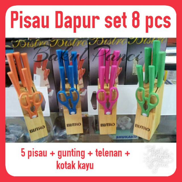  PISAU  DAPUR  Set  8 pcs Bistro Stainless Warna Knife Pisau  