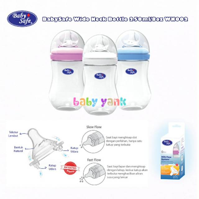 ♥BabyYank♥ BABYSAFE WIDE NECK BOTTLE 125ML 250ML - BOTOL SUSU BABY SAFE WIDE NECK WN001 WN002