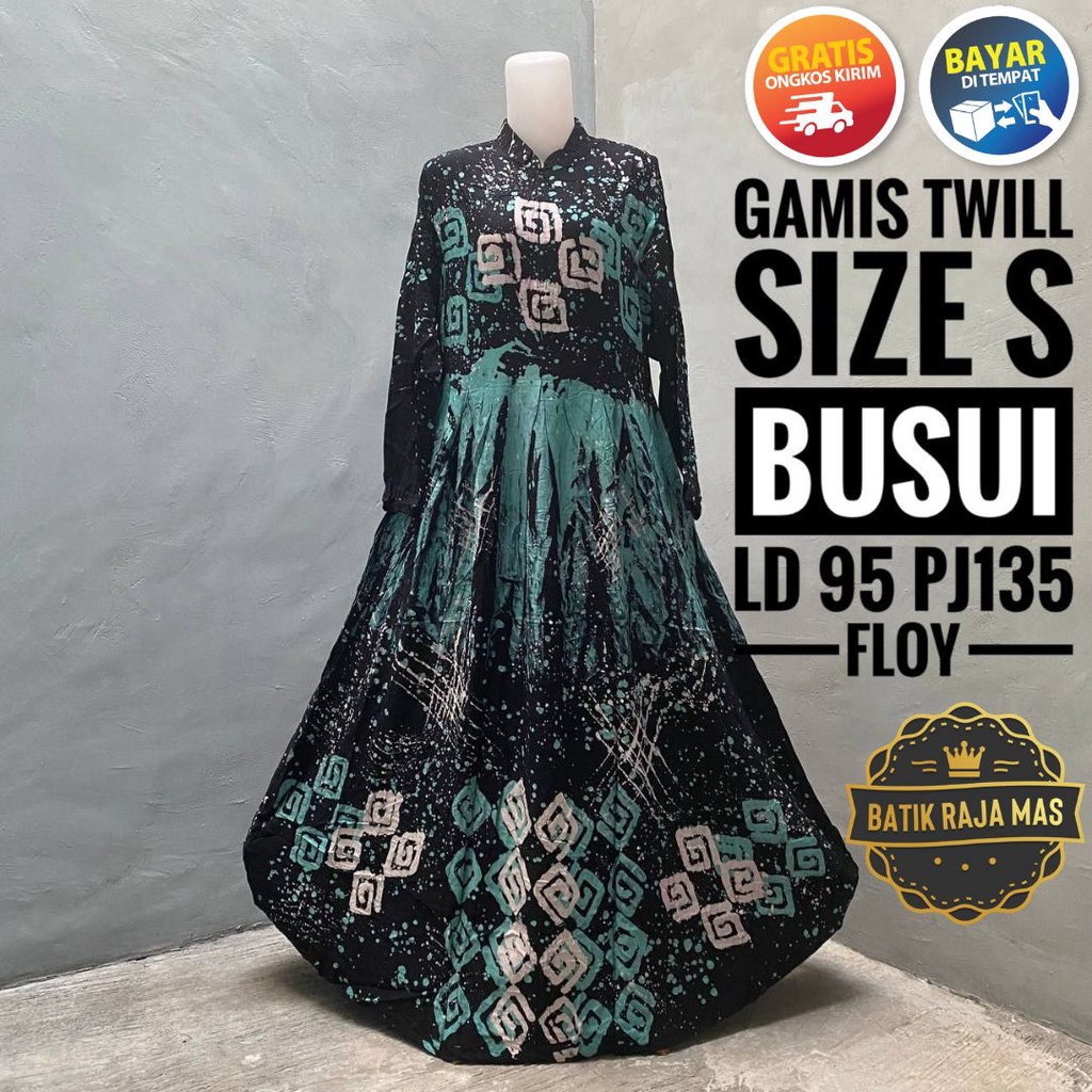 Gamis Wanita Syari Lebaran Rayon Twill Ori Pekalongan Busui Friendly Motif Batik Abstrak Baju Muslim