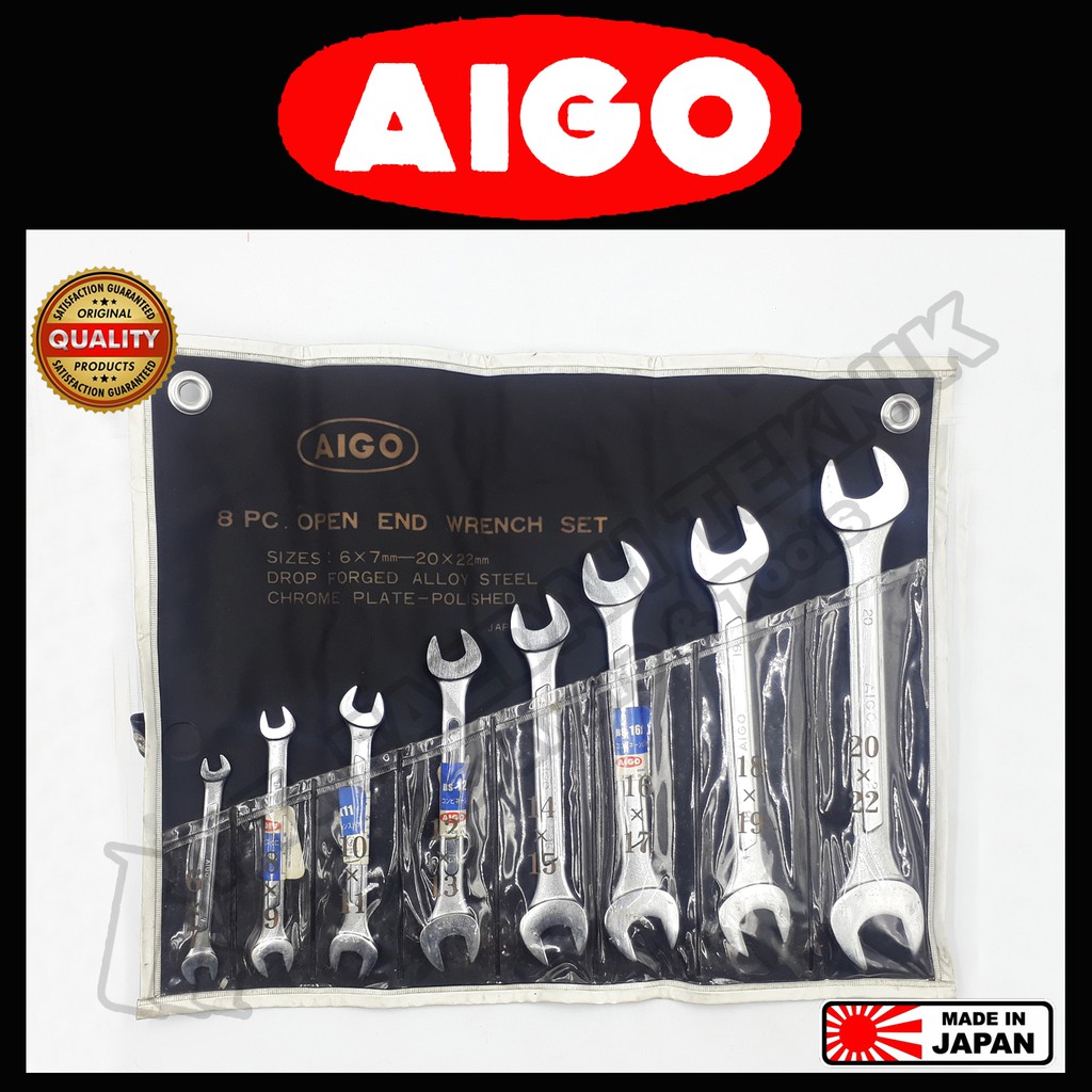8 Pcs Set Of Open End Wrench / Set Kunci Pas 6 mm - 22 mm AIGO Japan