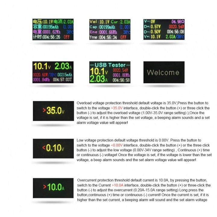 ROCKWARE USB Tester Colored LCD Display Voltase Ampere Support USB C