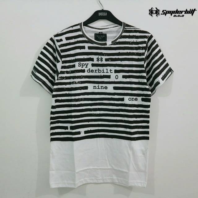 Kaos pria fullprint kualitas premium spy putih garis hitam