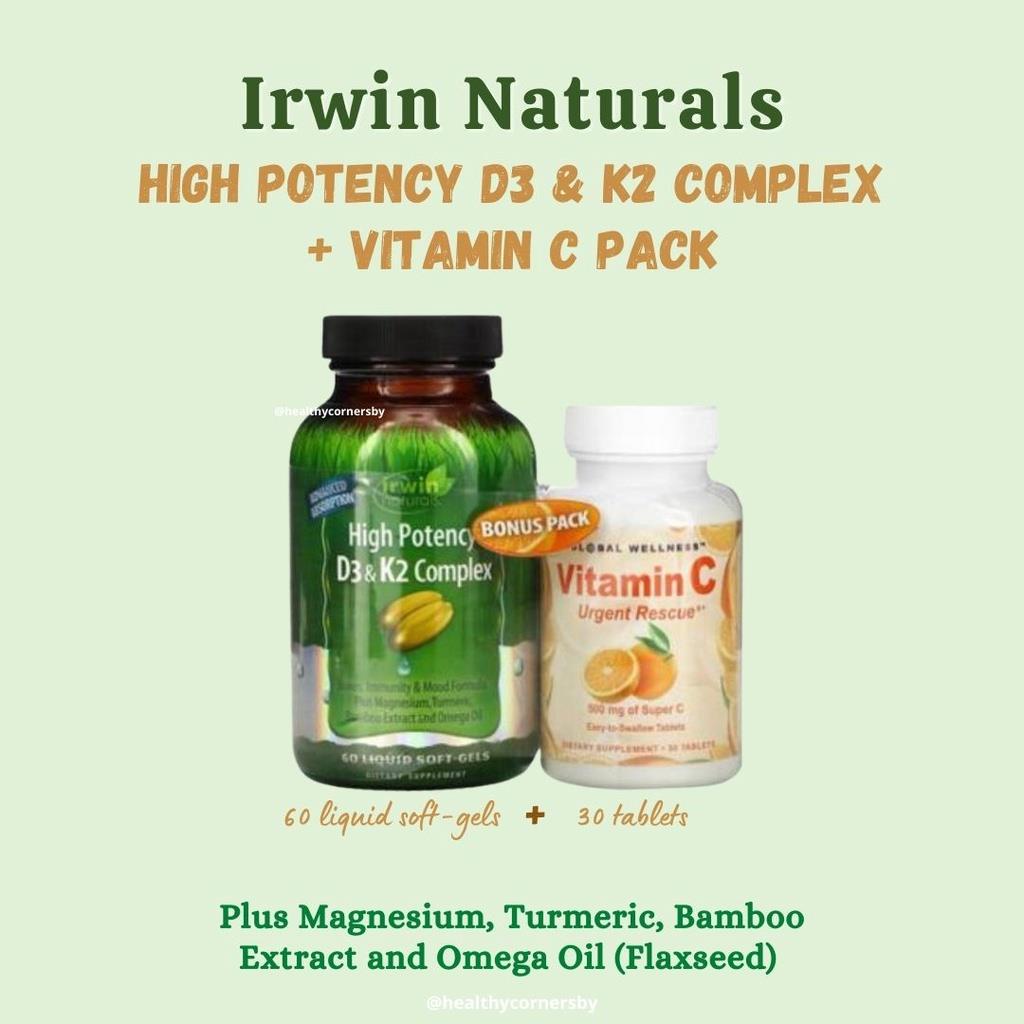 High Potency Vitamin D3 & K2 (Bonus Pack Vitamin C 500mg) - Irwin Naturals