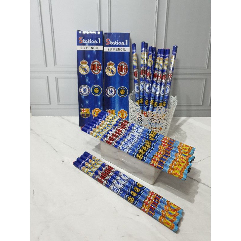 (12pc) pensil bola 2B/pensil karakter/pensil sepak bola/pensil karakter/pencil ball-1