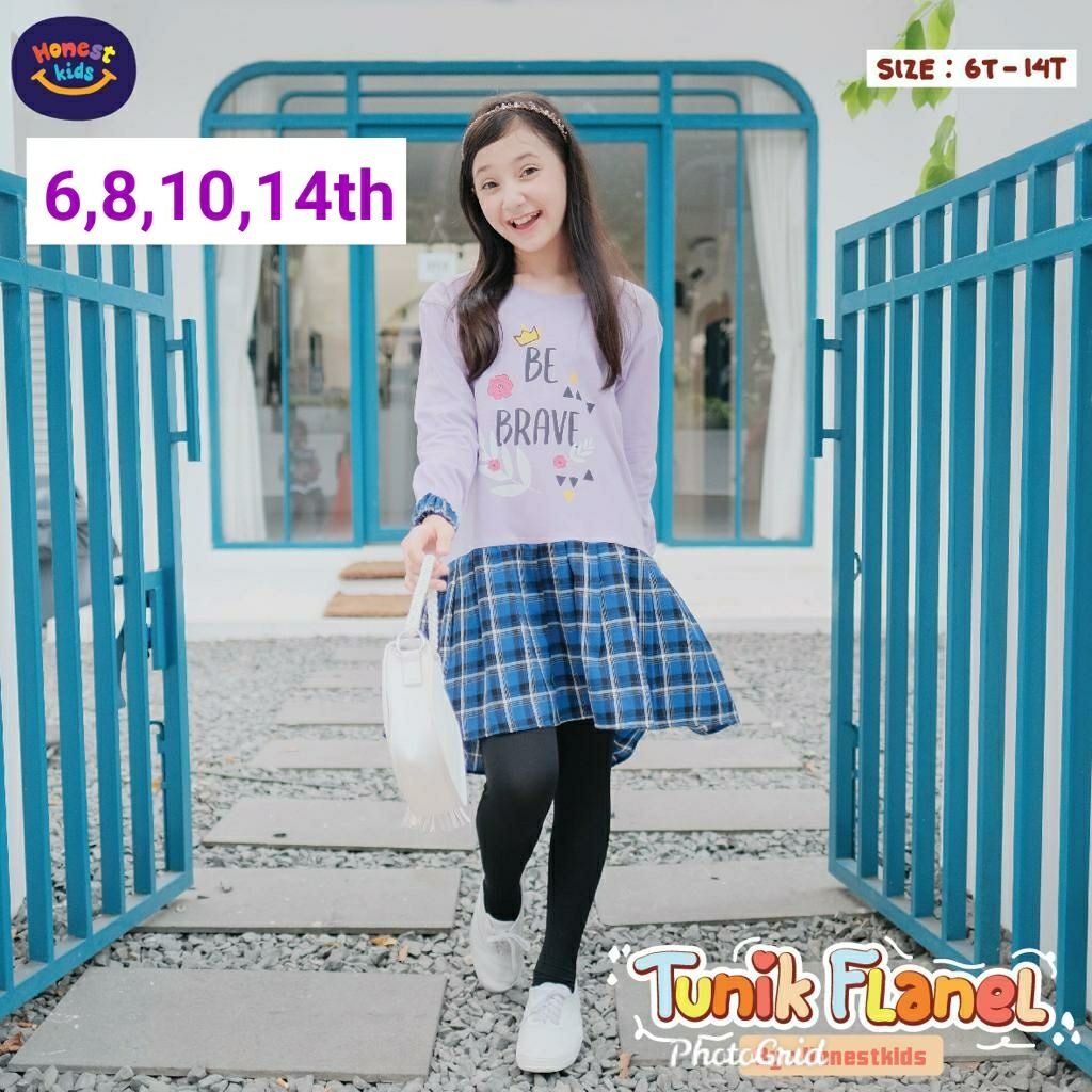 TUNIK FLANEL HONEST KIDS UNGU|TUNIK ANAK PEREMPUAN MURAH| TUNIK UNGU|TUNIK FLANEL UNGU|TUNIK ANAK MU