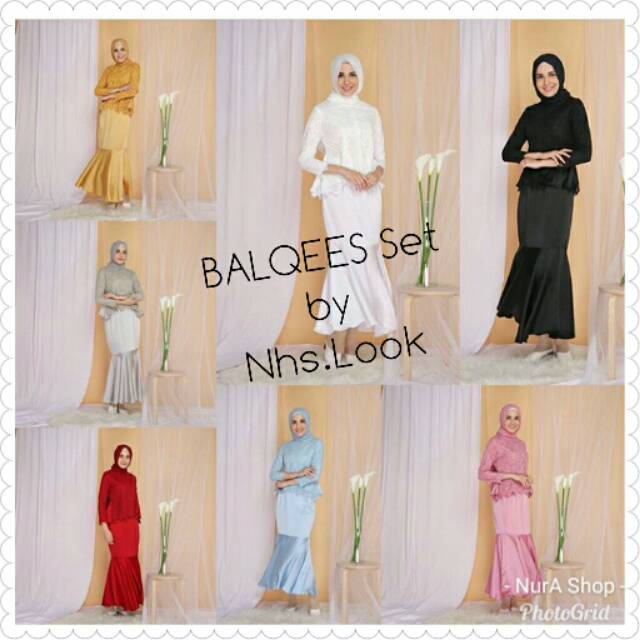Balqees Set by Nhs.Looks White / Dusty Blue - Abaya Gamis Putih Biru Baju Muslim NHS