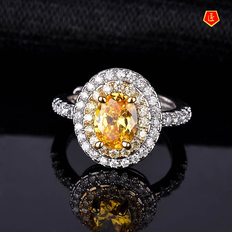 [Ready Stock]Luxury Full Diamond Oval Citrine Ring