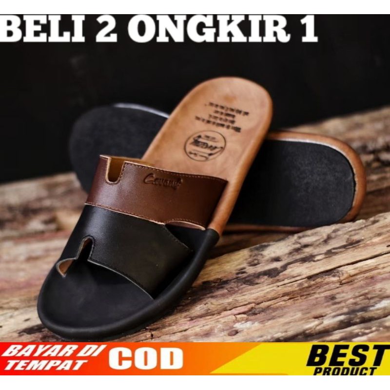 SANDAL KULIT PRIA BERKUALITAS TINNGI  CEVANY 05 BLACK BROWN TAN KULIT SAPI ASLI ORIGINAL HANDMADE