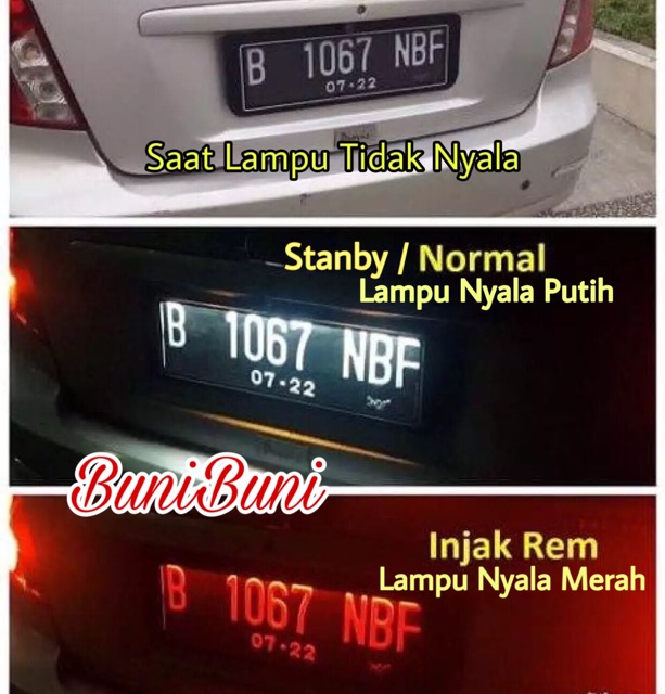 Dudukan / Tatakan / Cover / Frame Plat Nomor Mobil Dengan Lampu Led Putih &amp; Biru Mika Akrilik