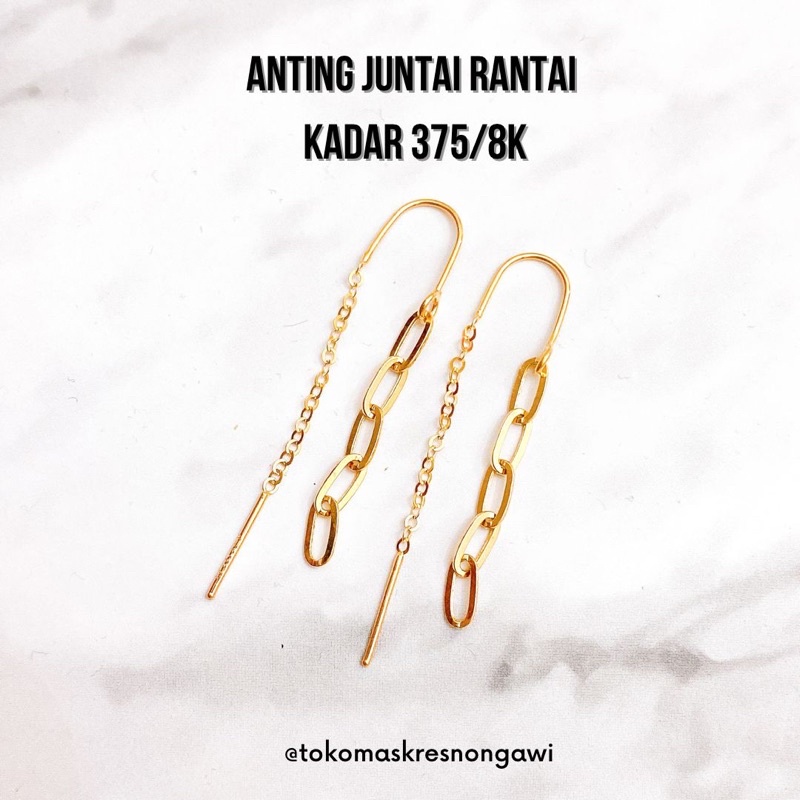 anting emas juntai rantai kadar375/8k emas asli