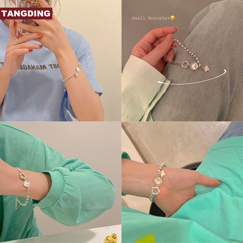 (Cod Tangding) Gelang Tangan Rantai Motif Bunga / Smiley Face Untuk Wanita