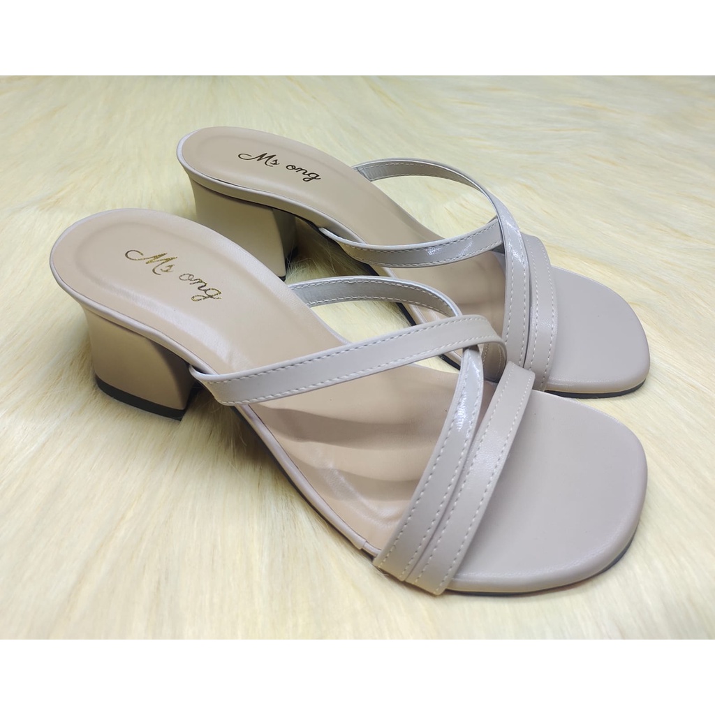 JY MSH 06 Sandal High Heels Hak Tahu Tali Silang Strappy Chunky Wanita Impor Murah