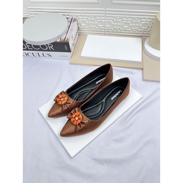 sepatu flat shoes wanita terbaru kekinian pesta LOUISDEAR sepatu flat shoes satin FL LOVE B25