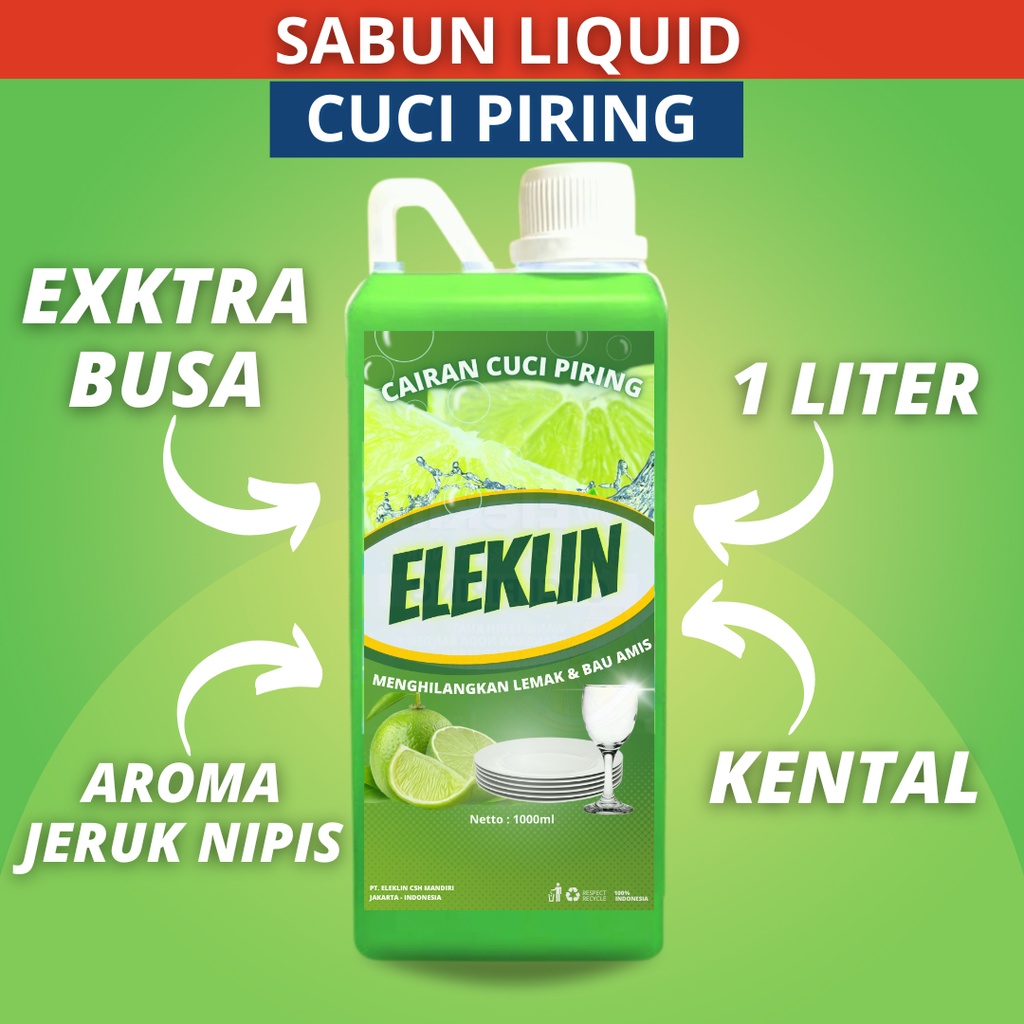 Sabun Cuci Piring Cair 1 Liter Liquid 1000 ml Eleklin Literan Murah 1000ml Ekonomi Biang Busa Botol 