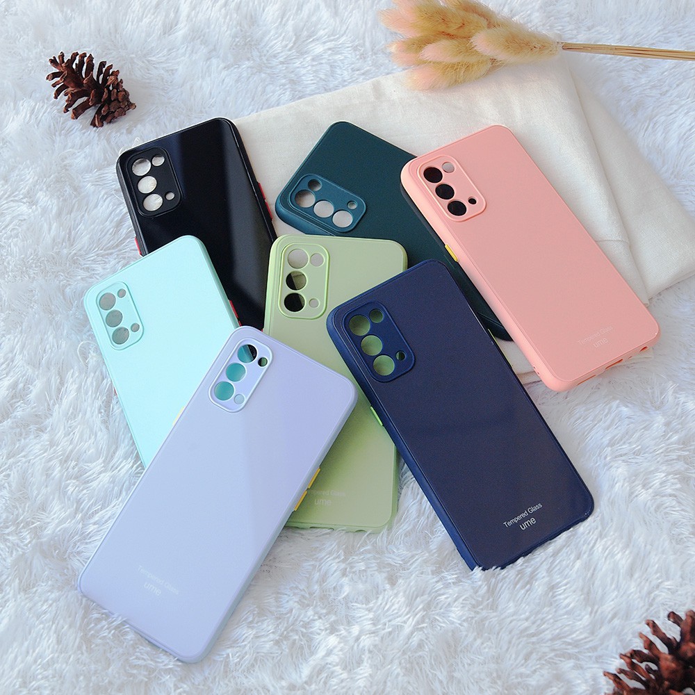 CASING TEMPERED GLASS OPPO A15 RENO 4 4F VIVO Y17 Y20 Y91 XIAOMI NOTE 10 9 M3 REDMI 9A 9C 9T CASE UME COLOUR GLASS