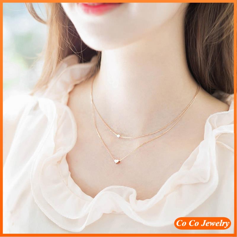 Kalung Liontin Mutiara Hati Pearl Heart Pendant Necklace Charm Multilayer Chain Necklaces Women Jewelry Accessories