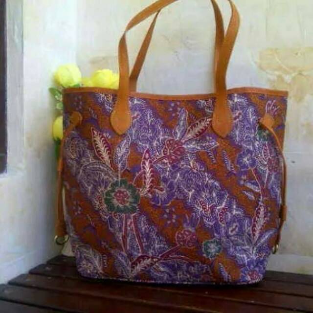 Neverfull Bag Tas Batik Santai Kombinasi Kulit Sapi
