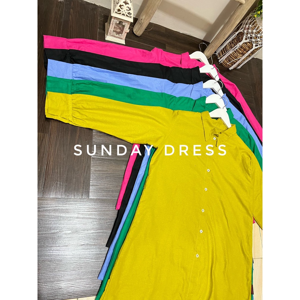 Sunday Dress Kemeja Tunik Katun Linen Polos Full Kancing Busui