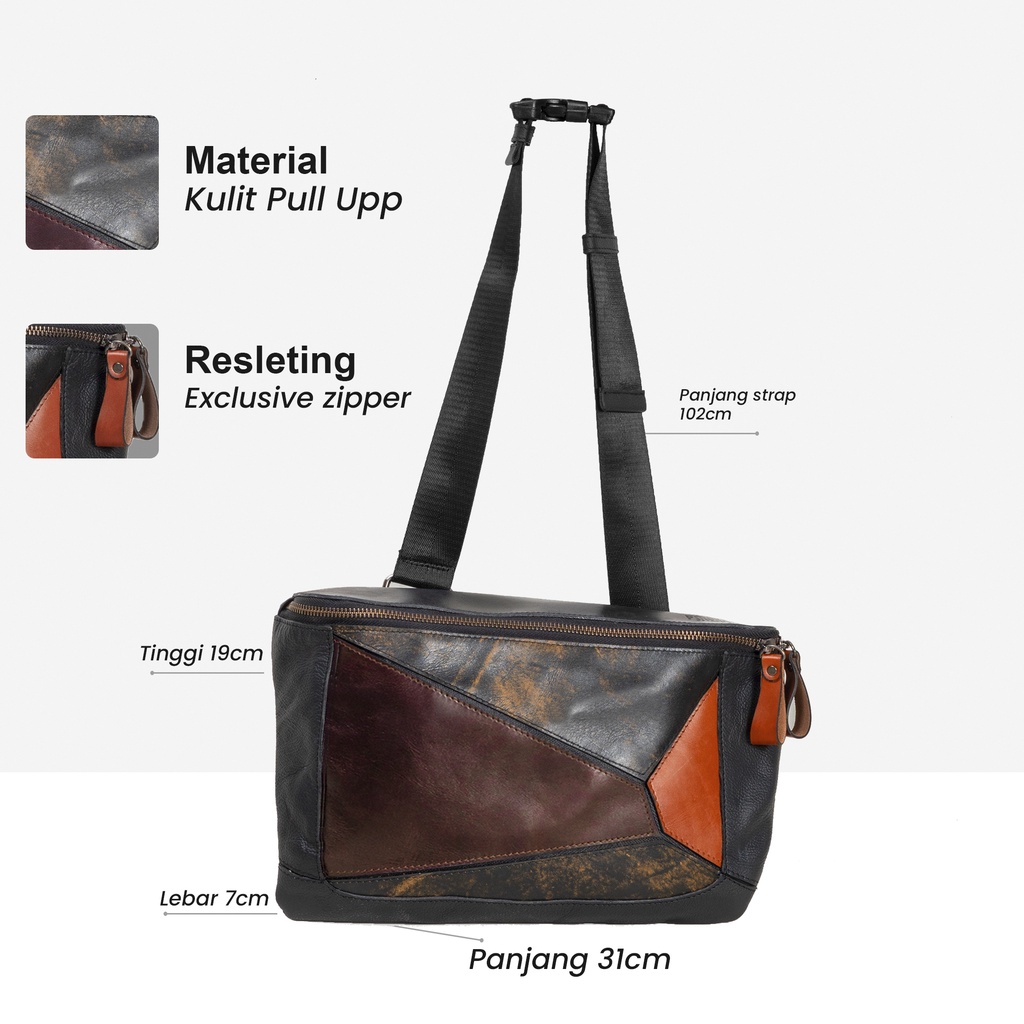 Tas Pria Kulit Sapi Asli Tas Selempang Bahu Dan Pinggang Waist Bag Godam Original Fordza