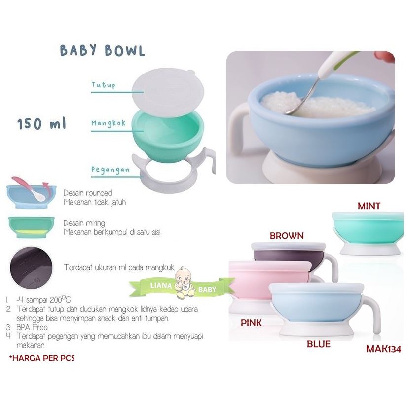 MAK134 MANGKUK BAYI MONEE BABY BOWL SILICONE 150ML PLUS HANDLE 160065
