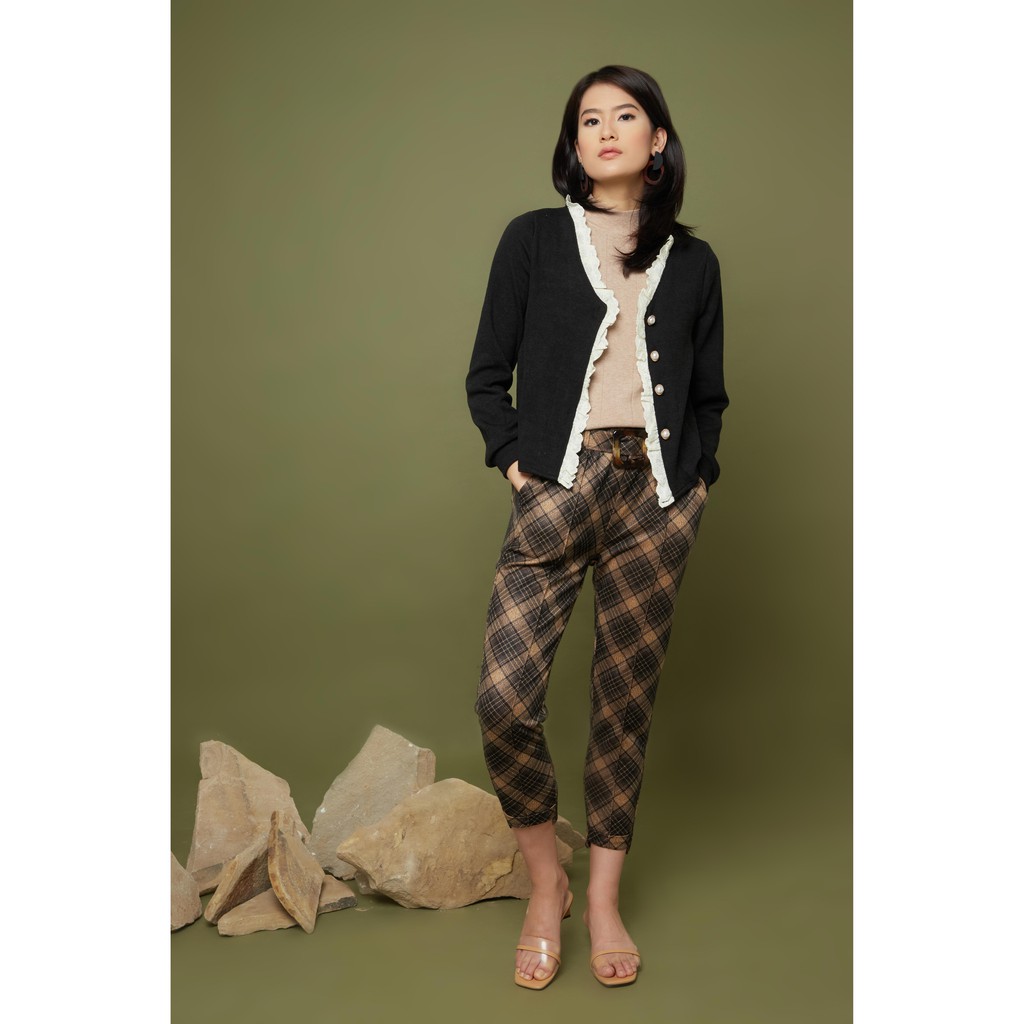 Peach Poppy Tira Cardigan - Outerwear Wanita Vintage Rajut Lengan Panjang