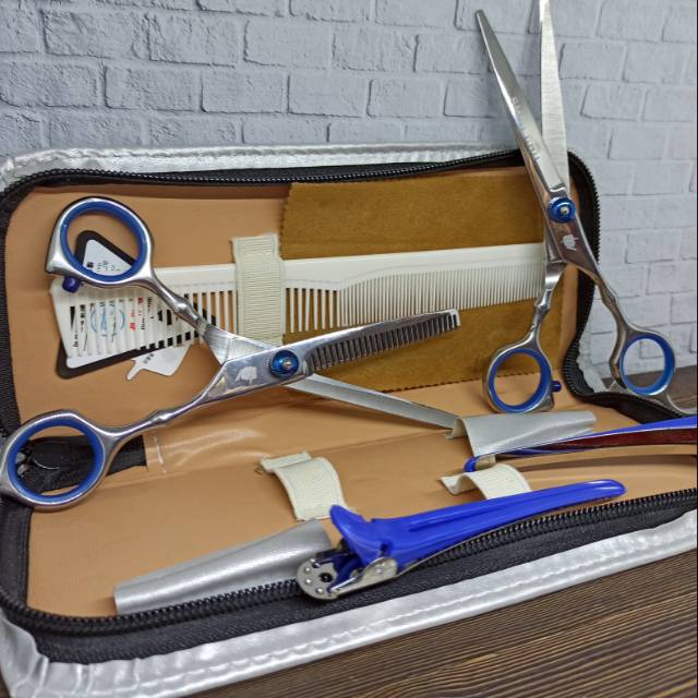 Alat gunting rambut stainless steel salon professional pro gunting sasak  mr tiger sisir foto