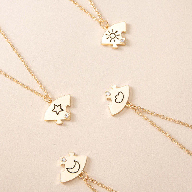 Popular Best Friends BFF Necklace Jewelry 4 PCS/Set Stitching Square Puzzle Alloy Pendant Best Friends Girlfriends Necklaces|Pendant Necklaces